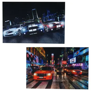 2er-Set LED-Bild Leinwandbild Leuchtbild Wandbild 40x60cm, Timer ~ Cars