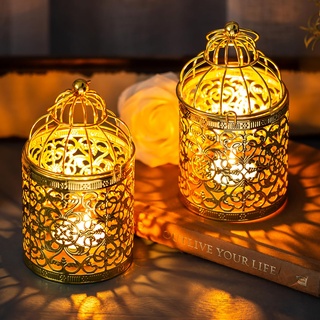 Sziqiqi Ramadan Laterne Gold - Vogelkäfig Kerzenständer Kleine Metall Teelichthalter Kerzenhalter für Ramadan Deko, 2 Stück