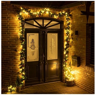 Spetebo LED-Girlande LED Weihnachts-Girlande + Christbaumkugeln - grün, 80-flammig, Künstliche Tannengirlande 5 m Länge grün