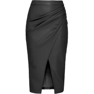 MAOAEAD Lange Lederröcke für Damen, hohe Taille, plissierter Schlitz, Kunstleder, Midirock, elegant, schwarz, Herbst, figurbetonter Bleistiftrock - XL