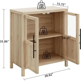 Großer Buffetschrank - Sideboard mit Glastüren - Modernes Landhaus Design - Stauraum für Küche und Wohnzimmer - Metallrahmen - 2 Türen - Beige