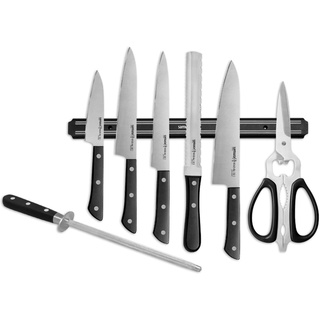 Samura Harakiri Japanese Knife Set for Hobby Chefs | 8 in 1 Professional Kitchen Knife Set with 5 Knives, Kitchen Scissors, Knife Sharpener and Magnetic Knife Holder | Masterful Kitchen Accessory Set