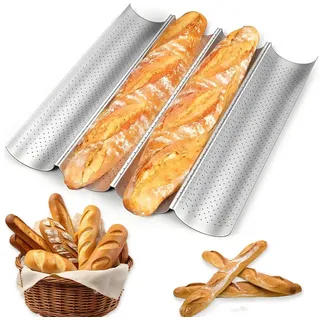 Refined Living Baguetteblech Baguette-Backblech für 4 Brote Antihaft Baguette Backform Brotbackform, (Perforierte Antihaftbeschichtung Blechpfanne Hitzebeständig bis 230°C, 1-St., französisches und italienisches Brot, Tabletts zum Backen von Laibbrot), 38 x 33 cm Brotform Brot Backen Zubehör Geschenke für Backbegeisterte