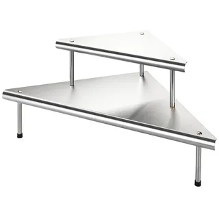 Basera® Ablageregal Arbeitsplatten Küchen-Eckregal mit 2 Etagen aus rostfreiem Edelstahl, Gewürzregal silberfarben