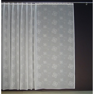 EASYHomefashion Hochwertige Gardine Fertiggardine Voile Store Schal mit Stickerei Faltenband und Bleiband weiß CREMONA 135 x 750 cm (HöhexBreite)