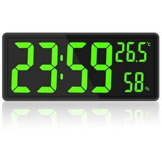 GelldG Wecker Wanduhr Digitale Groß, Wanduhr mit Uhrzeit/Datum/Temperatur grün