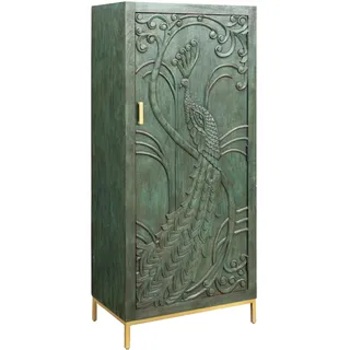 Riess Ambiente Highboard Peacock - 72x166x45cm - grün antik - Mangoholz | Handgefertigtes Unikat, montiert geliefert, Metallgestell, stabiles Gestell, modernes Design