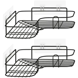 Navaris 2X Duschablage ohne Bohren - Bad Duschregal Eckregal 2er Set - Badezimmer Regal Wand - Ablage für Dusche Aufbewahrung - Metall Dusch Ecke - Schwarz