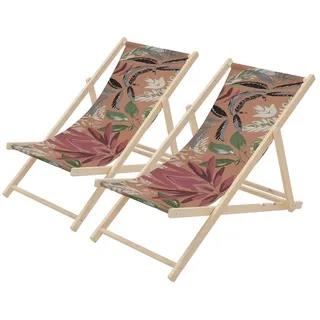ECD Germany Gartenliege 2er Set Klappbar 120 x 60 x 80 cm Braun/Grün/Rot