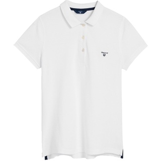 GANT Damen Poloshirt - MD. Summer Pique, Halbarm, Knopfleiste, Logo, einfarbig Weiß L