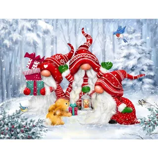 NAIMOER Weihnachten Diamond Painting Kits für Erwachsene Kinder, 5D Diamant Painting Winter Bilder Erwachsene, Diamond Painting Gnome Bilder Kinder Malerei Set für Home Dekor 30x40cm