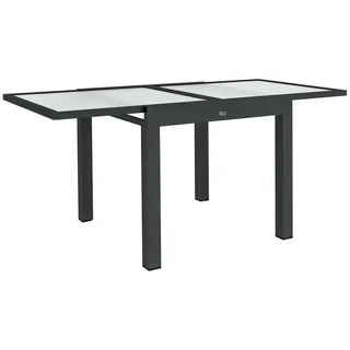 Outsunny Gartentisch ausziehbar Aluminium 160x80 cm Wetterfest Buffettisch mit Aluminiumrahmen, rutschfest Campingtisch für 4-6 Personen