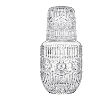 Nachttisch Wasserkaraffe Set Mit Becher, 600 Ml Kristallkrug Und 150 Ml Trinkglas, Nachttrinkbecher Set, Badezimmer Mundspülspender Für Gästezimmer, Badezimmer, Wohnzimmer