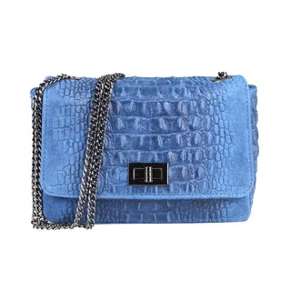 ITALYSHOP24 Schultertasche Made in Italy Damen Leder Tasche CrossOver, mit Kroko Prägung & Kette, als Clutch, Umhängetasche tragbar blau