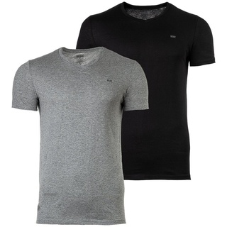 DIESEL Herren T-Shirt 2er Pack - UMTEE-MICHAEL-TUBE, V-Ausschnitt, kurzarm, Logo Schwarz/Grau M