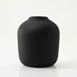 Moderne, Minimalistische, Geriffelte Schwarze Vase Für Blumen Und Gräser