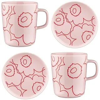 Marimekko [W0526] Oiva/Piirto Unikko Mug and Plate Set, pink, red