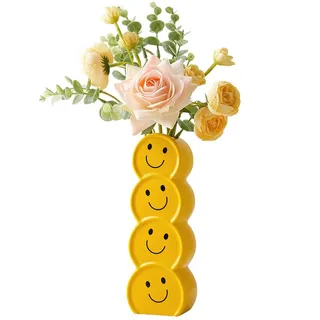 [doppeltes Glück] Vase Mit Smiley-gesicht, Weiße Keramik, 1 Stück, Minimalistisches Design Für Trockenblumen Und Eingangsbereich