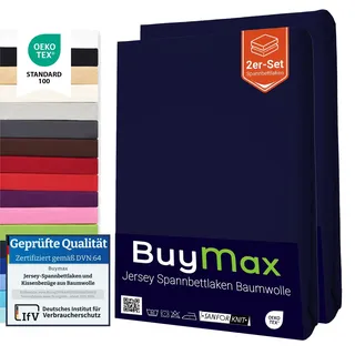 Buymax Spannbettlaken 70x140cm Doppelpack 100% Baumwolle Kinderbett Spannbetttuch Baby Bettlaken Jersey, Matratzenhöhe bis 15 cm, Farbe Marineblau