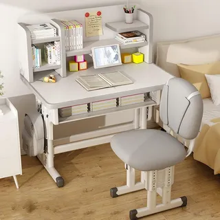 Schreibtisch- Und Stuhl-Set Kinder-Arbeitstisch Höhenverstellbarer Schreibtisch Kinder-Arbeitszimmer Mit Großer Schublade Integriertem Bücherregal (Color : A, S : 70 * 50CM)