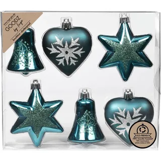Inge-glas Weihnachtskugeln Formen dekoriert Kugeln Kunststoff 9cm 6er Set Petrol türkis Emerald