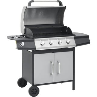 vidaXL Gasgrill 4+1 Brenner mit Rollen Grillwagen BBQ Grill Grillstation Standgrill Gartengrill Wagengrill Barbecue Schwarz Silbern Stahl und Edelstahl