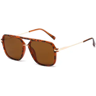 Long Keeper Retro Pilot Sonnenbrille Herren Damen Quadratisch Sonnenbrille Pilotenbrille Doppelsteg Klassisch Retro 70er Piloten Brille mit UV Schutz