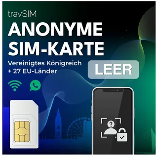travSIM Anonyme SIM-Karte | Bereits aktiv | Kann in Großbritannien und 30+ EU-Ländern verwendet Werden | 100% Prepaid | Kaufen Sie einen Plan separat | SIM wiederaufladbar