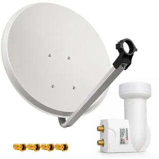 Premium X PremiumX Satelliten-Komplettanlage 60cm SAT-Schüssel SAT Antenne | Hellgrau Satellitenantenne Twin LNB 4x F-Stecker 2 Teilnehmer