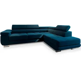 masseno Ecksofa Velours 5-Sitzer Blau