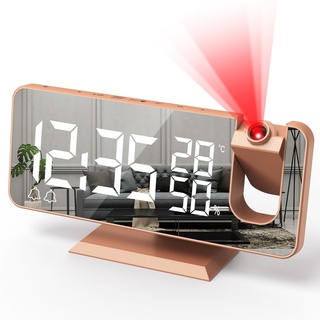FTOYIN Projektionswecker für Schlafzimmer, digitaler Wecker mit LED-Bildschirm, 19,1 cm FM-Radio, laute Uhr mit LED-Bildschirm, Temperatur- und Luftfeuchtigkeitsanzeige (Roségold)