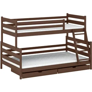 petits-meubles Etagenbett Leo 120 x 200 cm Kiefer lackiert dunkelbraun