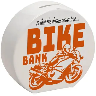 speecheese Spardose Bike Bank Spardose in orange zum Thema Motorradkauf und Motorrad
