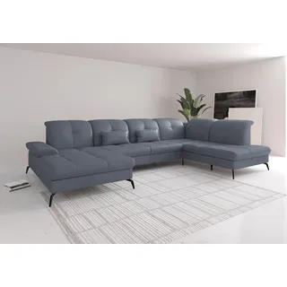 sit&more Wohnlandschaft SIT & MORE "Amica, U-Form, inkl. Sitztiefenverstellung und Armteilverstellung", graublau, B:357cm H:90cm T:231cm, Sofas, Wohnlandschaft, wahlweise mit Kopfteilverstellung, Bettfunktion und Bettkasten