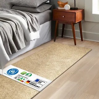 KARAT Bettvorleger Barcelona - Shaggy Bettumrandung - Teppich Läufer für Schlafzimmer Wohnzimmer - Flauschiger Teppichläufer (80 x 120 cm, Beige)