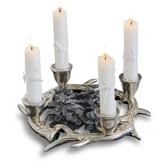 Loberon Kerzenständer Oria, rustikale Geweih-Form, Adventskranz-Alternative, Chalet-Stil, Advent, Weihnachtsdekoration, Weihnachten, Aluminium, Silber