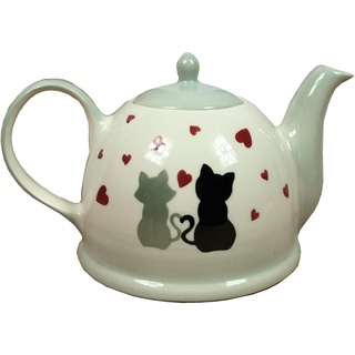 Teekanne Keramik 1,5 Liter Dekor Katze Motiv Herzen Valentinstag 003
