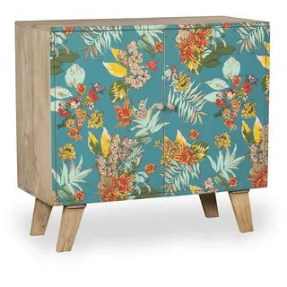Sideboard Mangoholz MDF in Türkis Bunt 90 x 85 x 40 cm BxHxT Floral Schrank