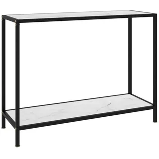 furnicato Konsolentisch 100 x 35 x 75 cm in Weiß und Schwarz aus Glas und Stahl (1-St), Marmor-Optik Beistelltisch mit Ablageboden für den Wohnraum weiß 35 cm x 75 cm x 100 cm
