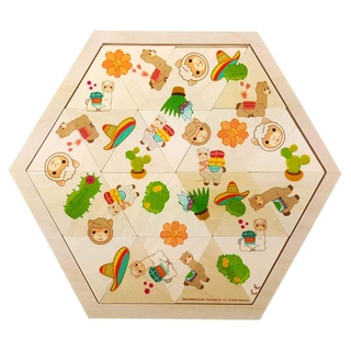 Hess Holzspielzeug 14965 - Mosaik-Legespiel aus Holz in sechseckiger Form mit 24 Teilen, Serie Lama, für Kinder ab 3 Jahren, handgefertigt, als Geschenk zum Geburtstag, Weihnachten oder Ostern