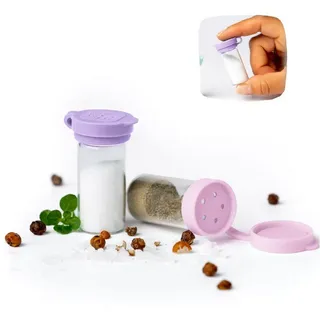 LEKKABOX Salzstreuer Mini 5ml Salzstreuer To Go, 2er Set - Salty kleine aus Glas mit Deckel, Aus Glas und extra klein, nur 4,4 cm – auch ideal für Zucker & Zimt! rosa