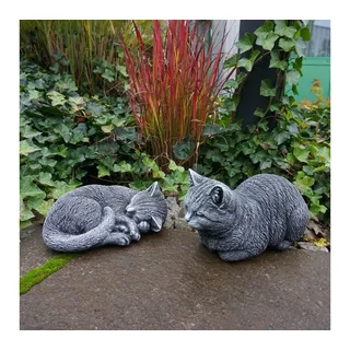 gartendekoparadies.de Gartenfigur 2 Katzen im Set, Steinfiguren, H. 17 cm, 12 kg, Frostsicher grau