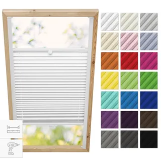 Estika Dachfenster-Plissee mit Bohren für Fakro-Fenster Modell 78/118 – Stofffarbe Weiß – Dachfensterrollo, Innenrollo, Fensterplissee