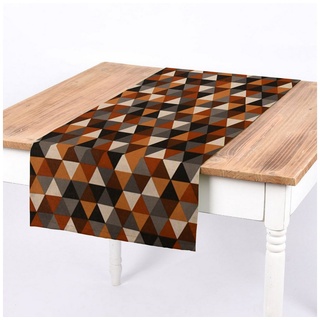 SCHÖNER LEBEN. Tischläufer SCHÖNER LEBEN. Tischläufer Leinenlook Geometric Tile Dreiecke braun, handmade beige|braun