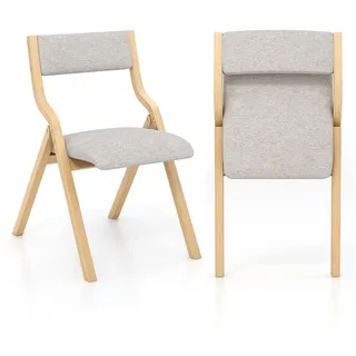 COSTWAY Klappstuhl (2er Set), Esszimmerstuhl klappbar, gepolstert Massivholz beige