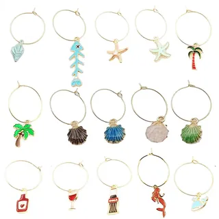 SURALIN 15 PCS Glasmarkierer Weinglas Anhänger Charms, Glas Identifikations Glas Markierung Trinkgläser Thema Strand Getränkemarker Partydekoration für Party Gläser Markieren