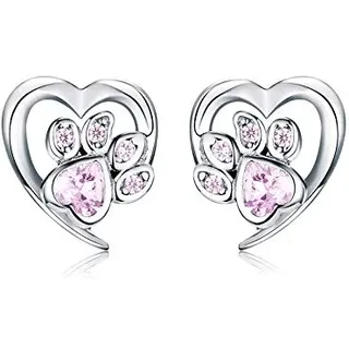 AdronQ 3 Farben Real 925 Sterling Silber Pfote Hund Footprint Ohrstecker Blau & Pink Ohrringe für Frauen Hochzeitsschmuck
