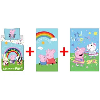 Peppa Pig Kinderbettwäsche Peppa Wutz Bettwäsche 3er-Set Schweinchen Cartoon 140x200cm, Renforcé, 2 teilig bunt