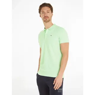 Poloshirt TOMMY JEANS "TJM SLIM PLACKET POLO" Gr. M, grün (opal green) Herren Shirts Kurzarm Piqué mit Polokragen