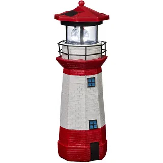 Bonetti Solar Leuchtturm mit LED Drehlicht für außen | die besondere Solarleuchte für den Garten | automatische EIN- und Ausschaltung | 28 cm hoch, rot-weiß